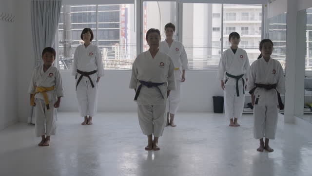 Japanese karate class with variety of people in class