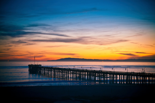 Historic Ventura Pier in Southern California at sunset