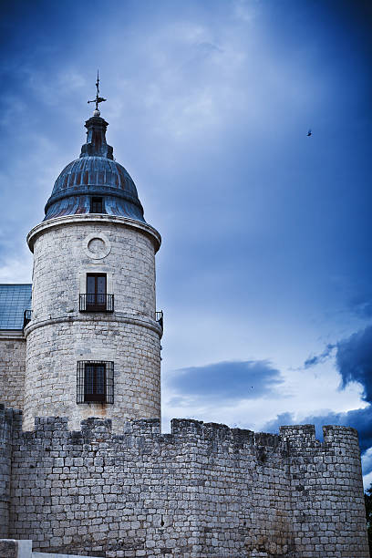 Simancas castle or General Archive in a stormy day, province of Valladolid, Spain