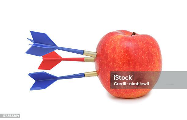 Apple Hit By Arrows Isolated Stock Photo - Download Image Now - Accuracy, Achievement, Acute Angle
