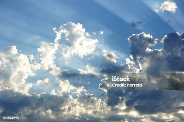 Sunbeams Through The Clouds Stock Photo - Download Image Now - Awe, Backgrounds, Beauty In Nature