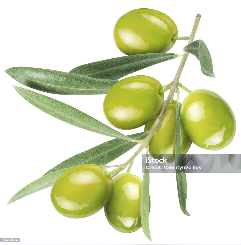 Olive sul ramo con foglie - Foto stock royalty-free di Oliva