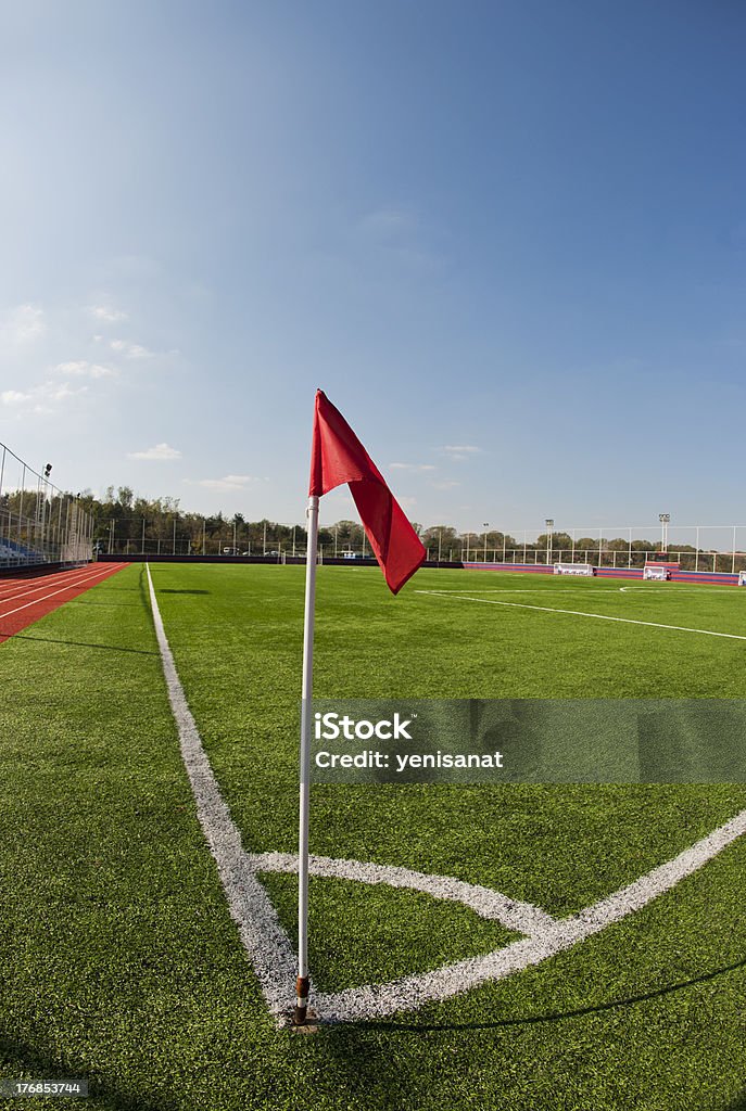 Soccer corner kick and red flag soccer corner kick and red flag Corner Kick Stock Photo