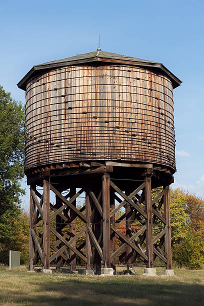 Historic cypress water tower stock photo
