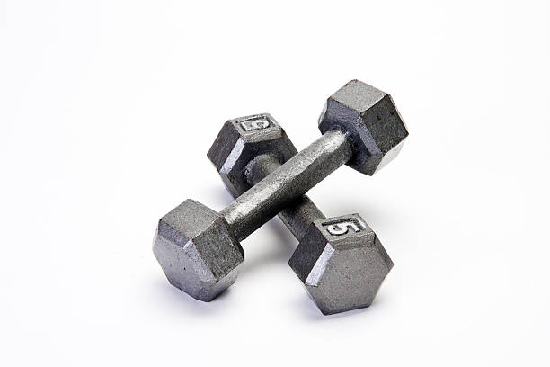 istock Close up two metal  handweights isolated on white background 176854612