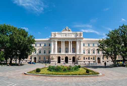 Lviv, Ukraine - August 30, 2023: Square in front of Ivan Franko National University of Lviv