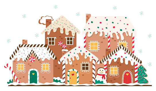 Horizontal vector illustration for winter holidays. Gingerbread house day