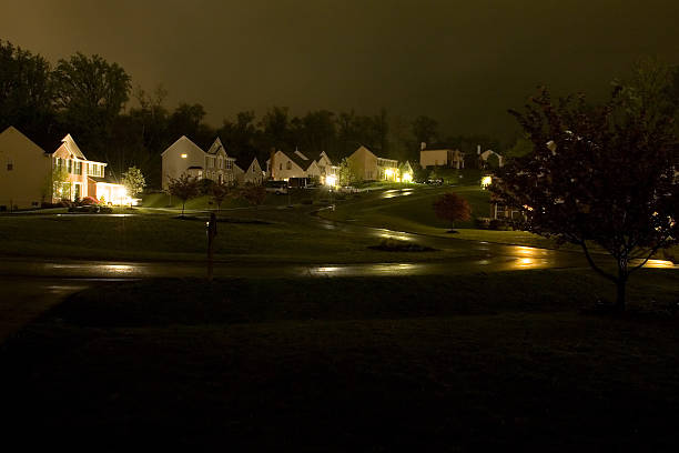 Rainy Night in Suburbia stock photo