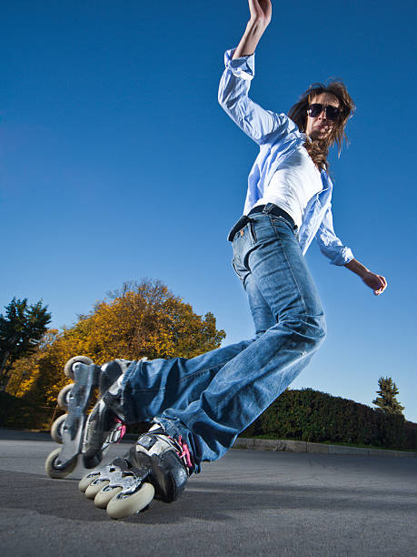 Fast rollerblading stock photo