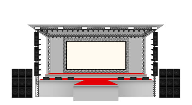 istock red stage and white screen with spotlight on the truss system on the white background 1768568783