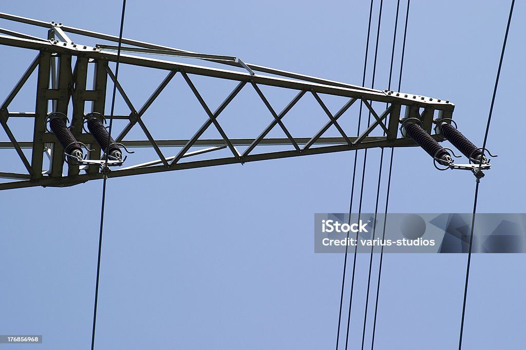 Electric overland power mast Close up of electric overland power lines and mast Amperage Stock Photo