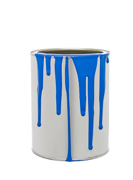 istock Gray paint can with bright blue paint spilling down the side 176857071