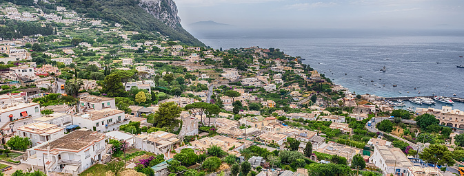 Panoramic view over Marina Grande, scenic main port of the island of Capri, Italy
