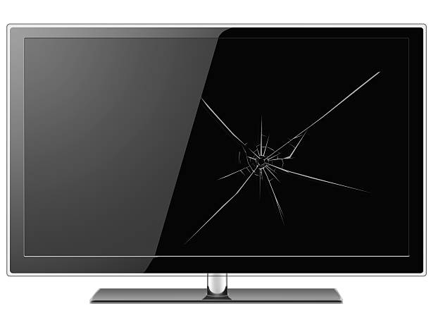 Cracked LED TV An LED/LCD TV with a cracked screen isolated on white. broken flat screen stock pictures, royalty-free photos & images