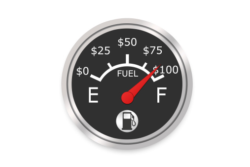 Fuel Gauge Concept Showing The Raising Cost As You Fill Up - High Resolution Image.