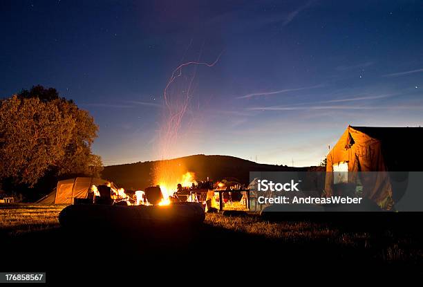 Campfire Stock Photo - Download Image Now - Trailer Park, Campfire, Log Fire