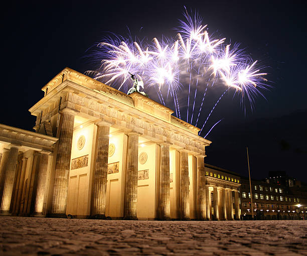 Firework at Brandenburg Gate in Berlin, Germany stock photo