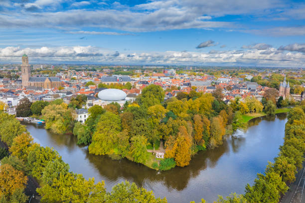 Zwolle city aerial view during a beautiful autumn day stock photo