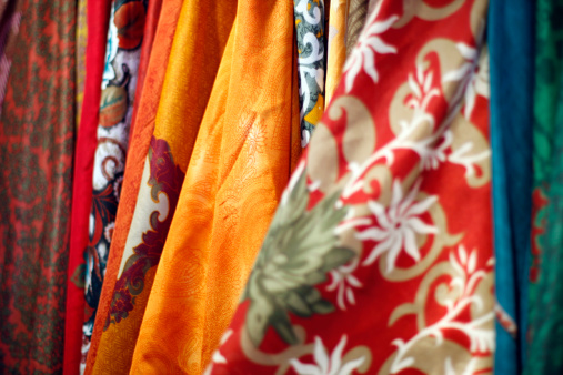 Colorful fabrics sold at an open market
