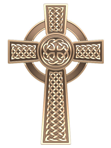 Celtic cross 3d Celtic Cross. Isolated white background. interlace format stock pictures, royalty-free photos & images