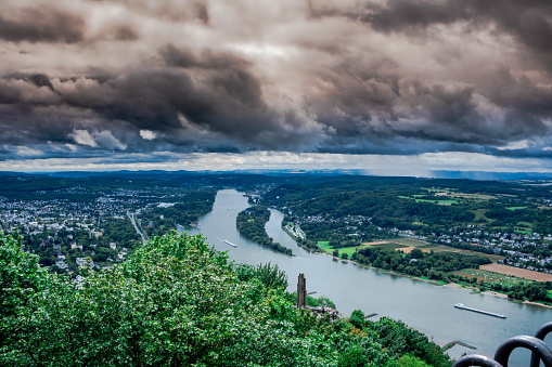 The Rhine River from the medieval Drachenfels Castle near the city of Bonn in Germany