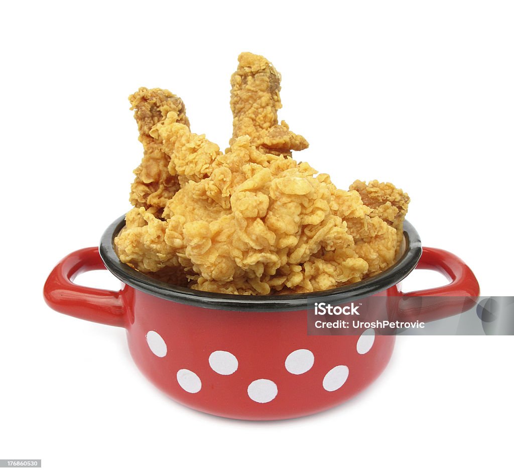 Fried chicken "This is fried chicken, in red spotted cooking pot." Chicken Meat Stock Photo