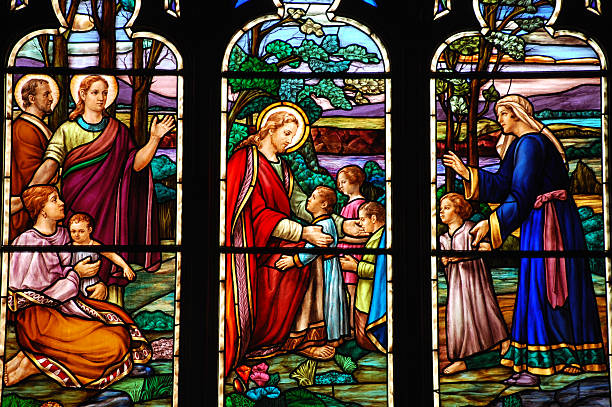 istock Stained glass window with Jesus 176860661