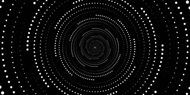 Vector illustration of Swirling radial background. Black and white Halftone dotted background Pop art overlay texture.