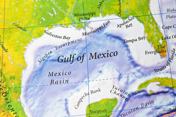 Gulf of Mexico Gulf of Mexico on map. Source: Concise Atlas of the World gulf of mexico photos stock pictures, royalty-free photos & images