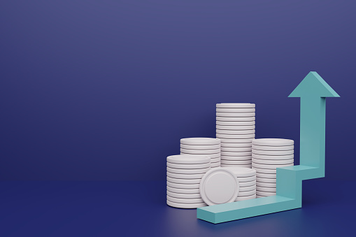 Coins and symbols of financial, Growth and investment concept, 3D rendering.
