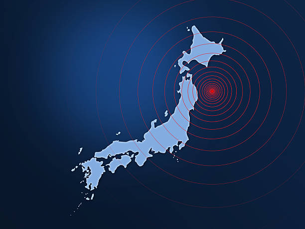 Blue map of Japan with shock wave