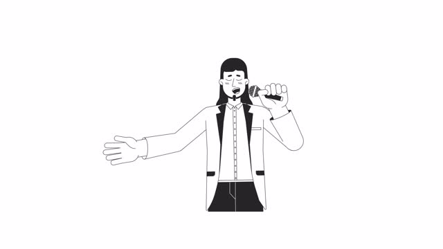 Violinist playing with violin bow bw outline 2D character animation