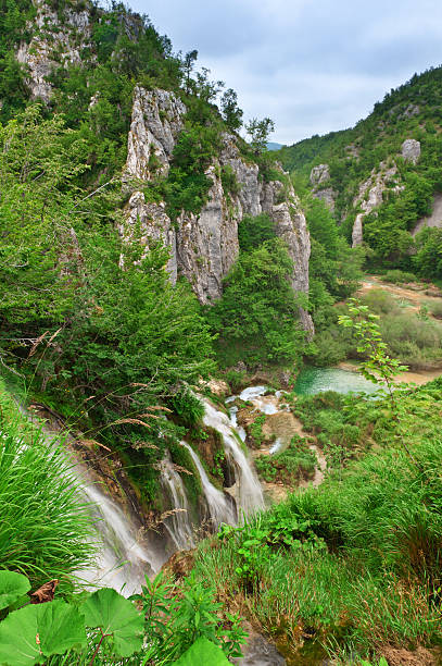 cascate nel parco nazionale. plitvice, croazia, popolare destinazione turistica - plitvice lakes national park water lake national park foto e immagini stock