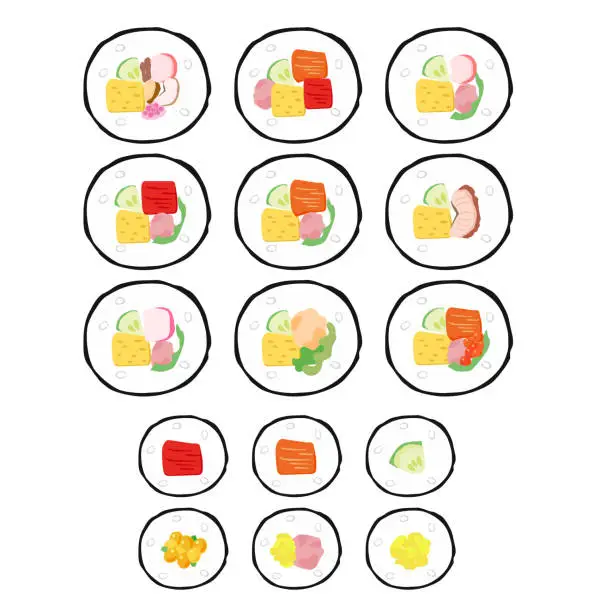 Vector illustration of Cross section of Japanese sushi rolls