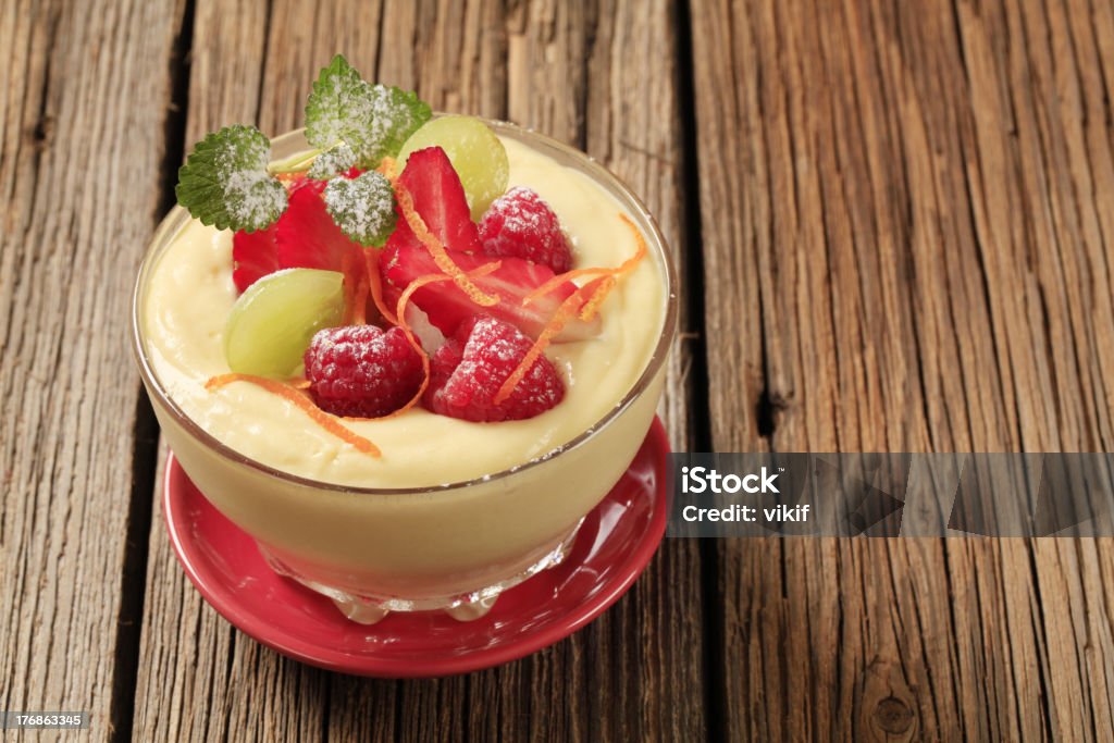 Dessert sweet pudding with fresh fruit closeup Mousse - Dessert Stock Photo