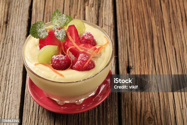 Dessert Sweet Pudding With Fresh Fruit Closeup Stock Photo - Download Image Now - Mousse - Dessert, Vanilla, Banana