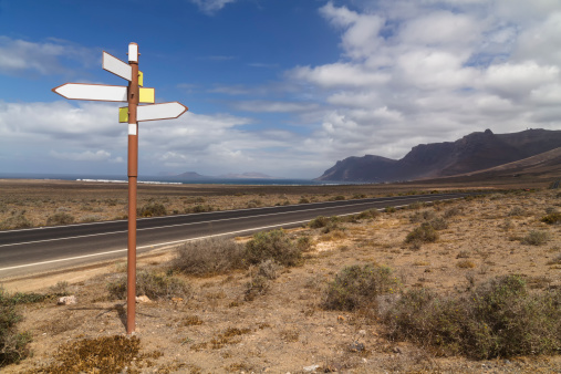 Canary Islands. Lanzarote . Road with empty directional signs