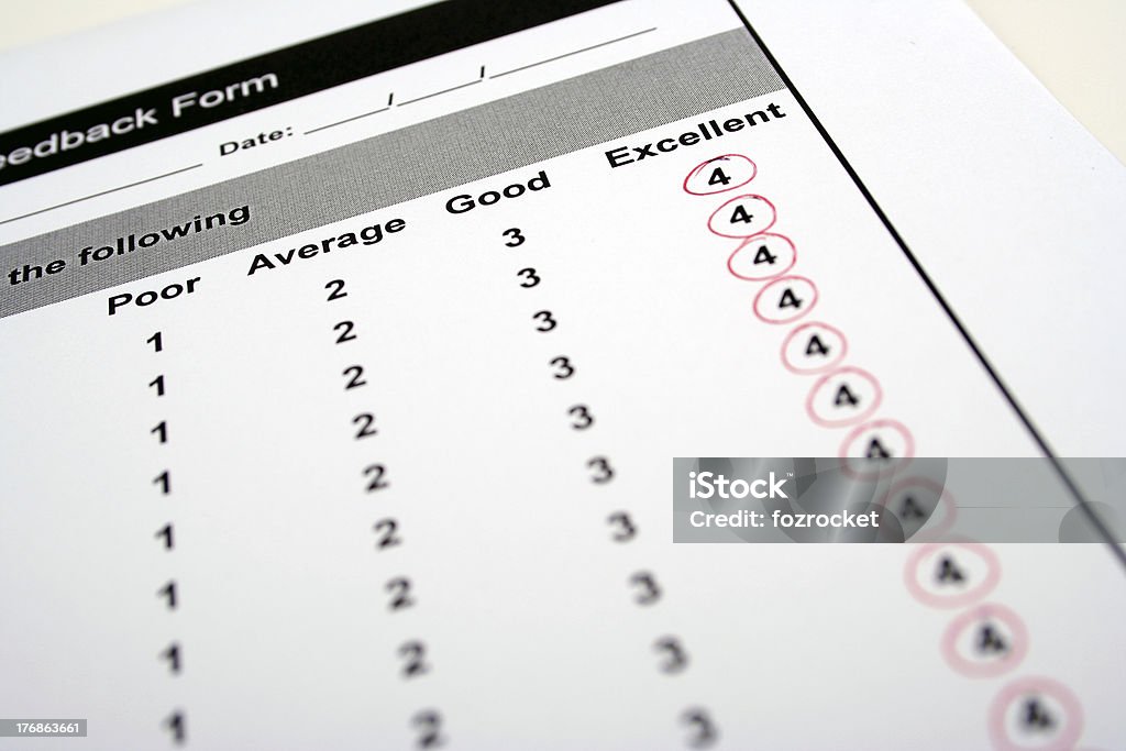 Customer feedback A completed customer feeback form Advice Stock Photo