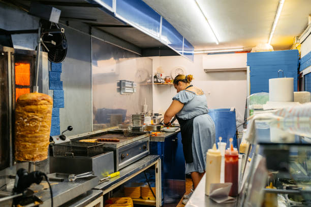 istock Food Service Worker Preparing Gyros At A Diner 1768636644