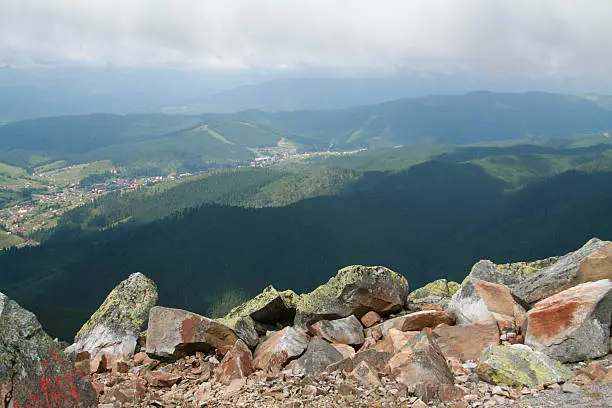 Bird's eye view on a valley in the Carpathians