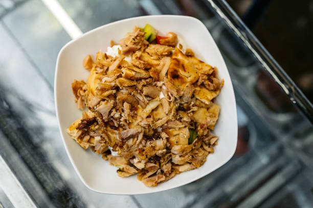 Gyros meat ready to eat on a plate at a diner