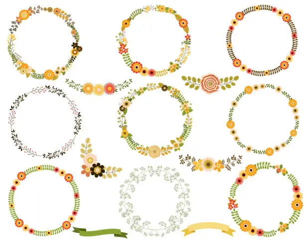 Vector illustration of Vector flower wreaths, round frames for spring, summer and autumn