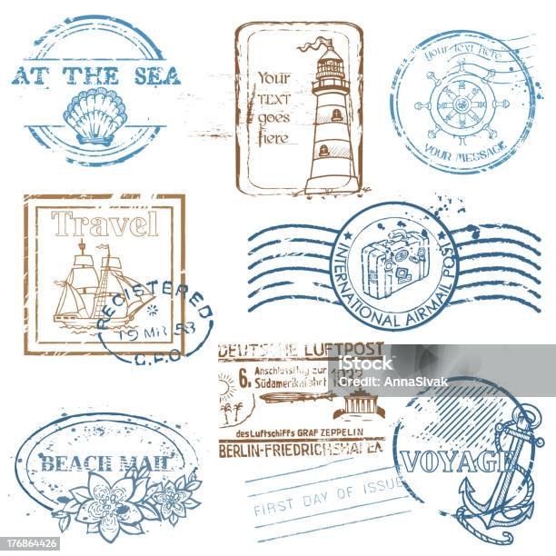 Sea Stamps Stock Illustration - Download Image Now - Color Image, Doodle, Illustration