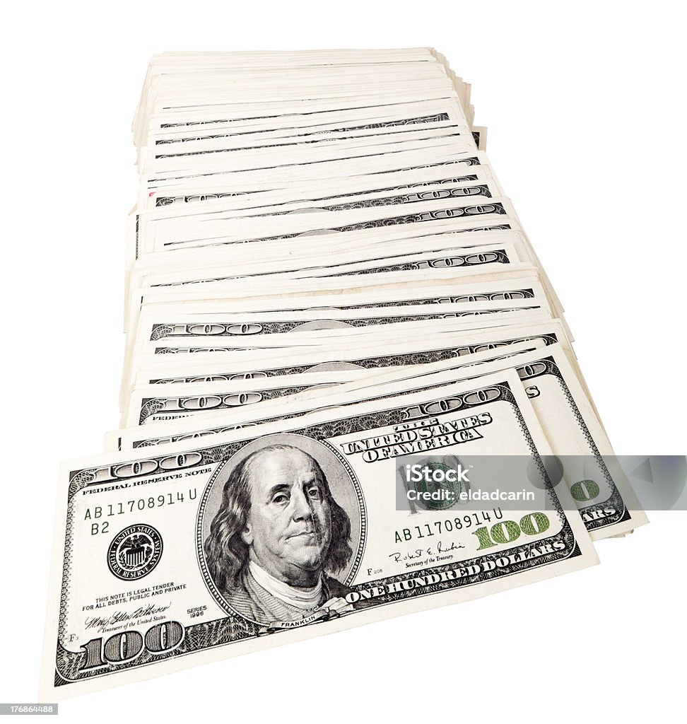 Isolato, 100 USD di spese Pile - Foto stock royalty-free di Valuta