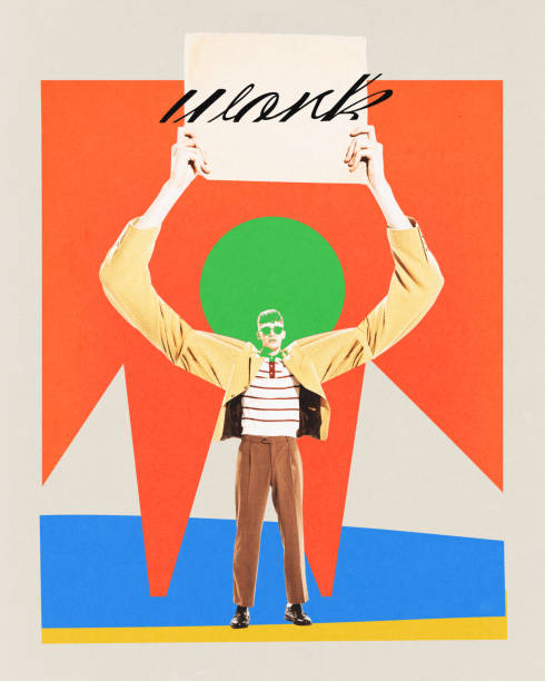 istock Contemporary art collage. Creative artwork with colorful elements. Confident man dressed officially vintage outfit holding paper with inscription work. 1768648280