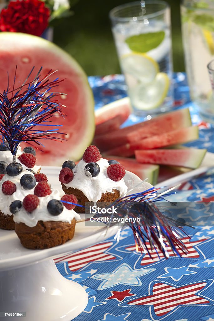4th of July picnic Cornbread and muffins on 4th of July in patriotic theme. American Culture Stock Photo