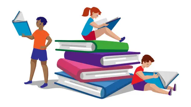 Vector illustration of Kids reading books