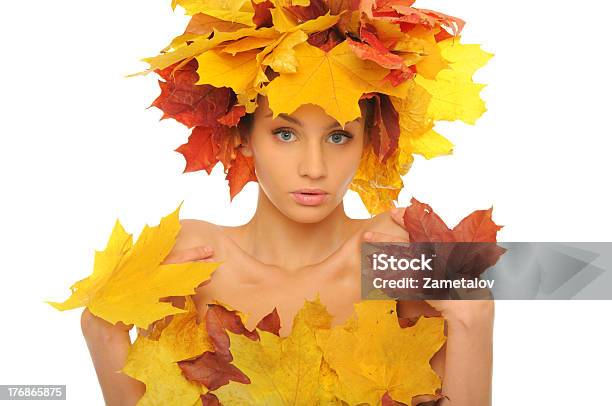 Beautiful Woman With Autumn Leaves Stock Photo - Download Image Now - Adult, Adults Only, Autumn