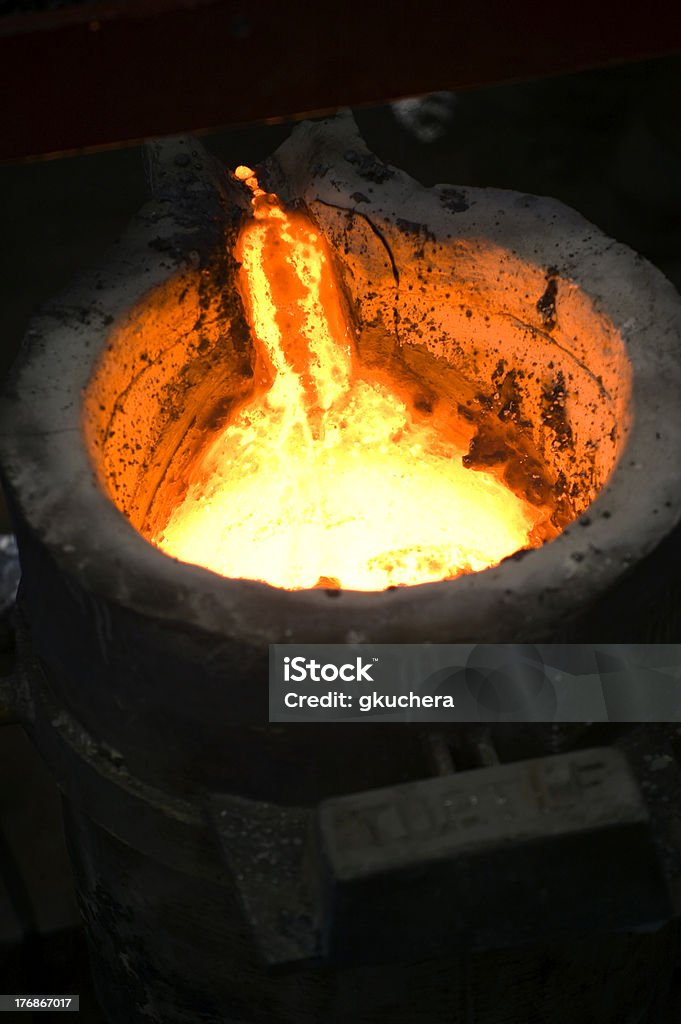 Close Up of Molten Metal Close up of molten metal in bull ladle/crucible Burning Stock Photo