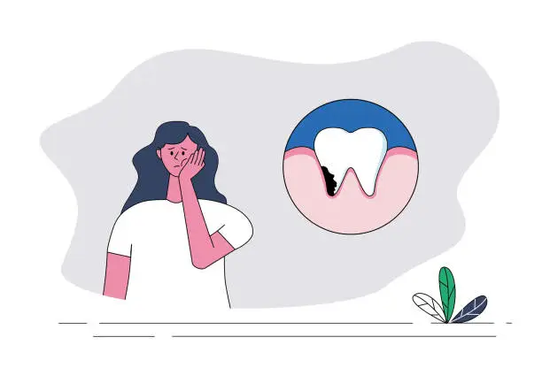Vector illustration of Lady has toothache.